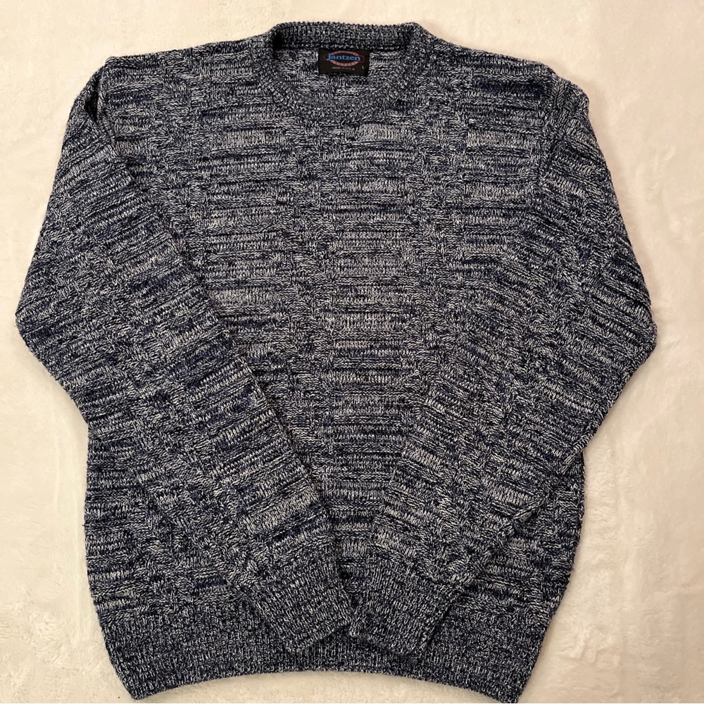 Vintage Jantzen Marled Blue White Knit Sweater Pullover Crewneck Large Men’s